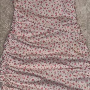 Ruched pink and white floral dress